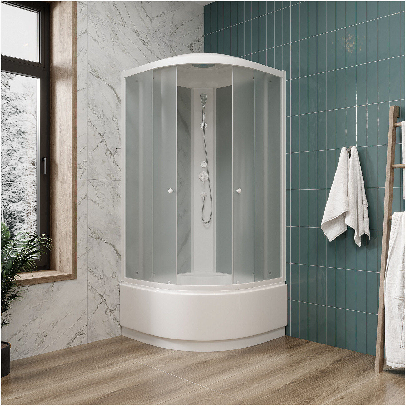 Душевая кабина четверть круга с высоким поддоном 100х100 см белая Parly EF1021 - изображение 4