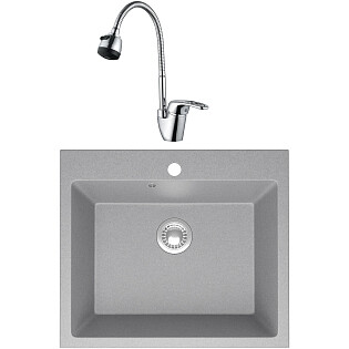 Мойка кухонная светло-серая Domaci &quot;Болонья&quot; М-44-006 со смесителем &quot;Ливорно&quot; WFD04163B