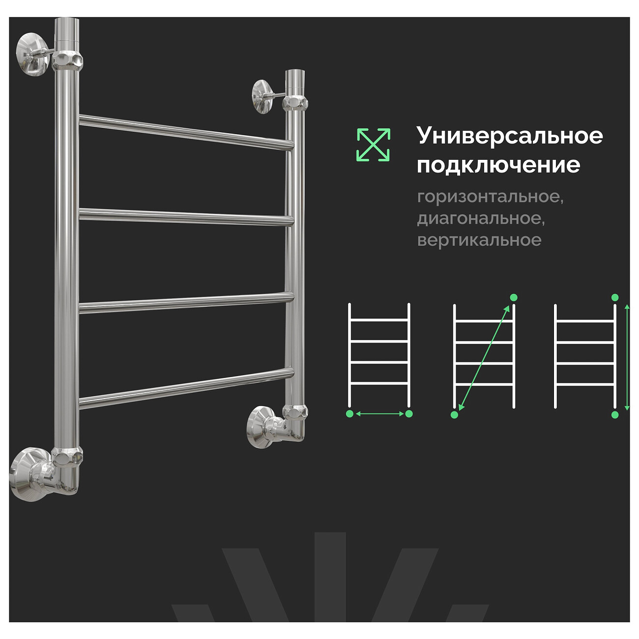 Полотенцесушитель водяной 60х50 см хром Ewrika "Сафо" P 4627201607959 - изображение 4
