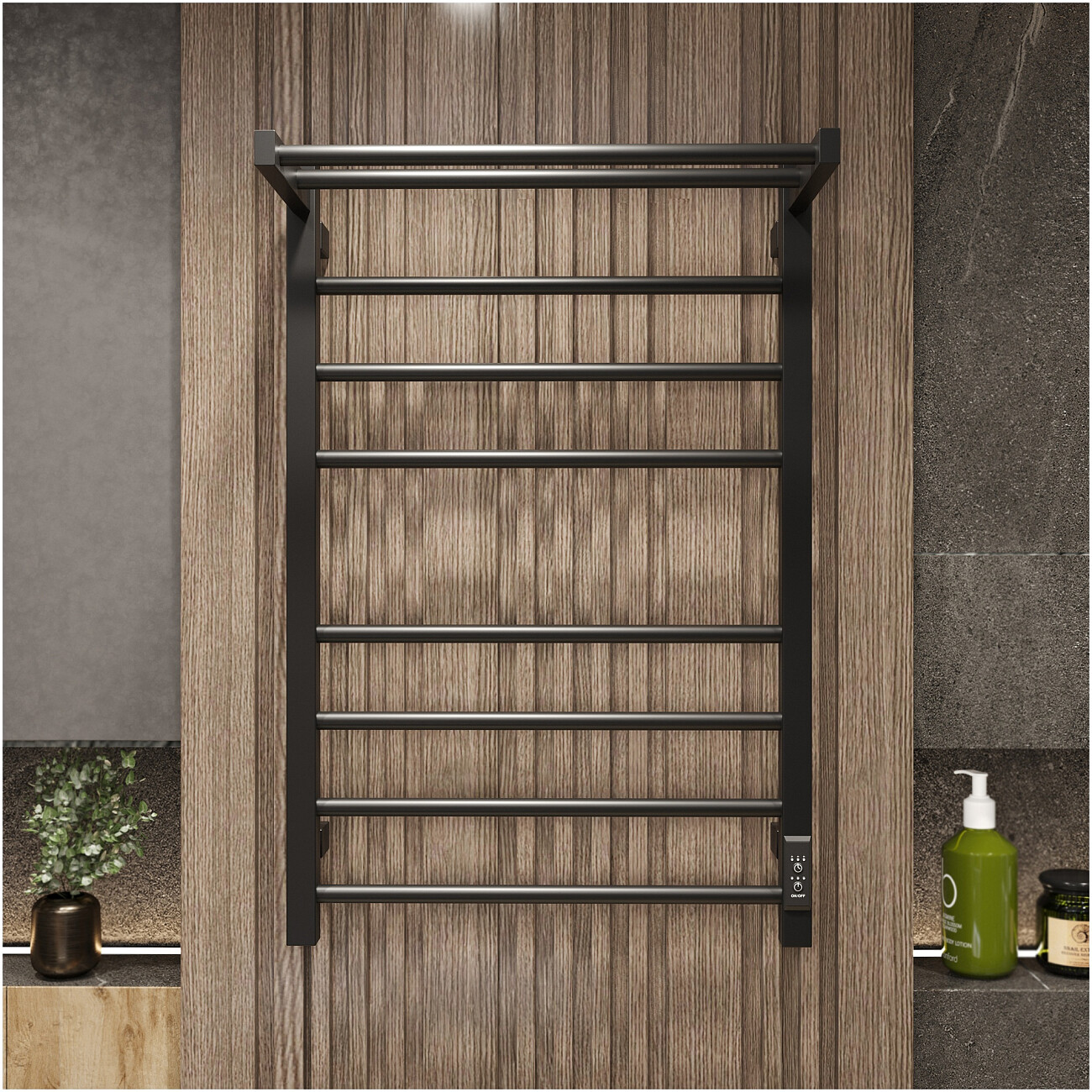 Полотенцесушитель электрический с полкой 80х50 см черный Stworki "Пенелопа" L2 - изображение 9