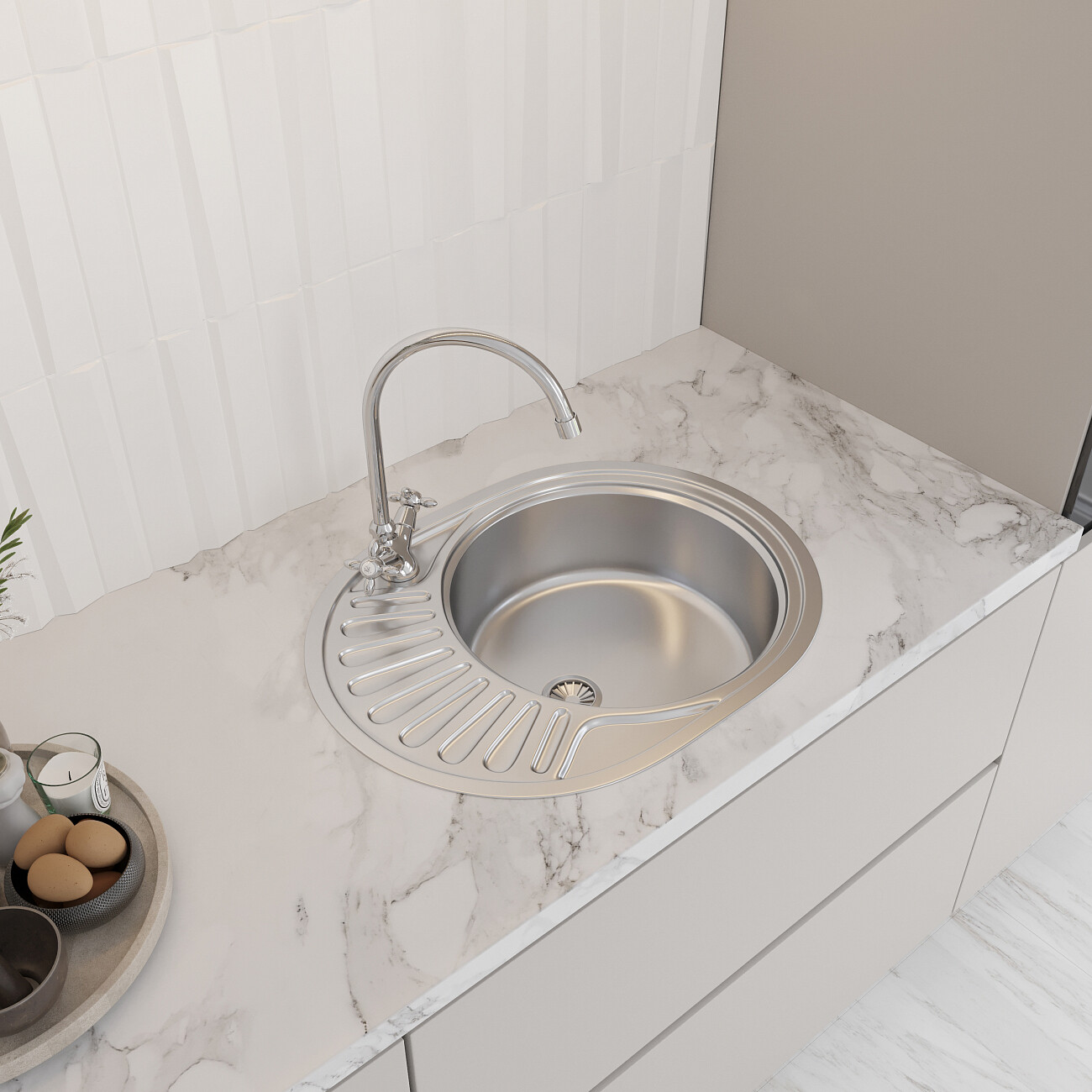 Мойка кухонная овальная сталь Domaci "Равенна" Rite DFA 577*447 (5) R1 R - изображение 4