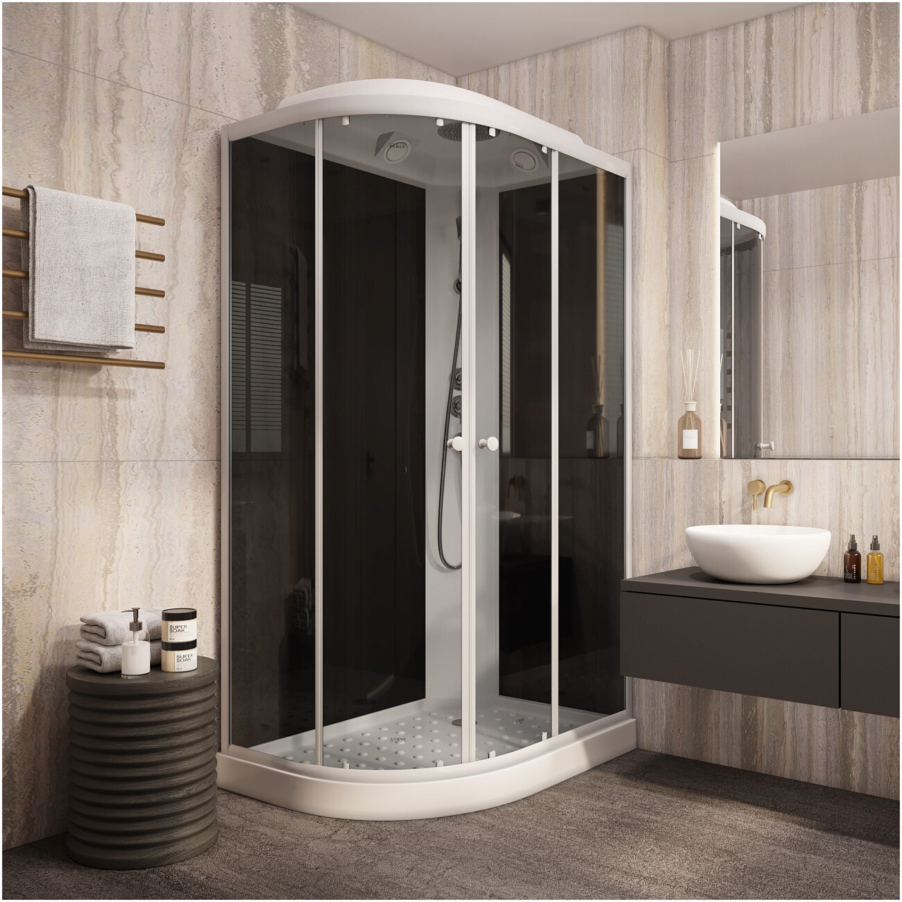 Душевая кабина ассиметричная правая с низким поддоном 80х120 см белая, черная Parly EC1231R - изображение 6