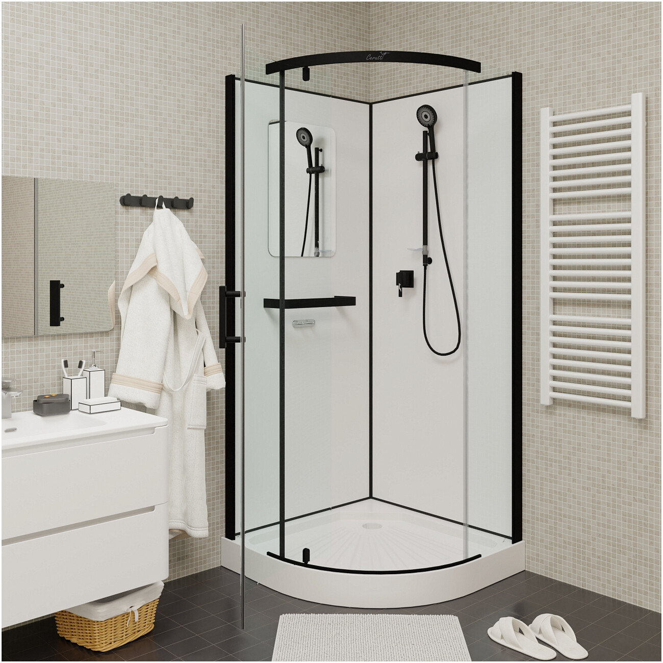 Душевая кабина квадратная без крыши с низким поддоном 90х90 см черная Cerutti SPA Bella 901B - изображение 15