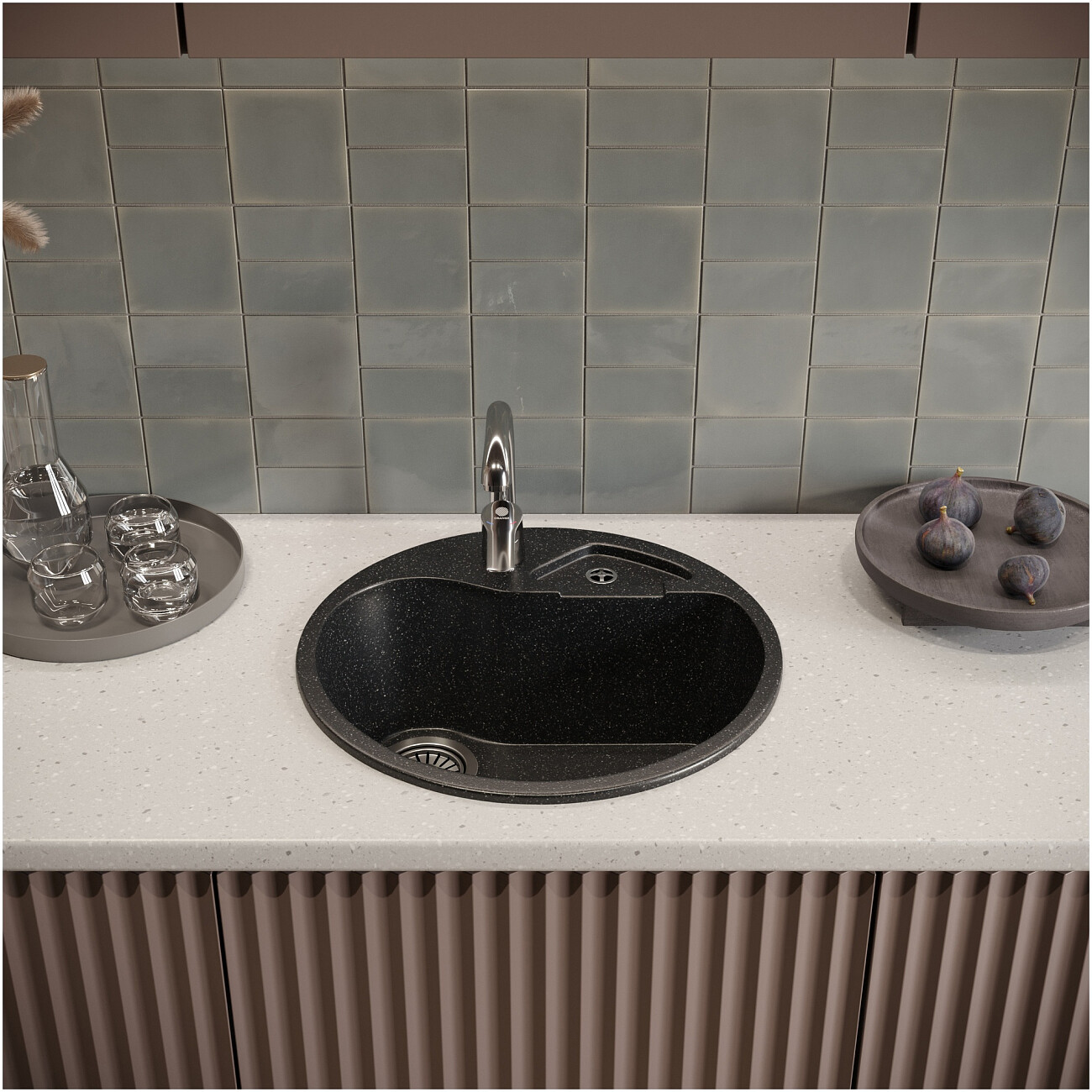 Мойка кухонная круглая черная Domaci "Бьелла" DMC-08K черная - изображение 3