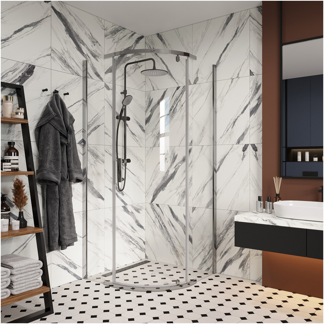 Душевой уголок четверть круга 90x90 см хром Cerutti SPA Korra Z90T - изображение 4