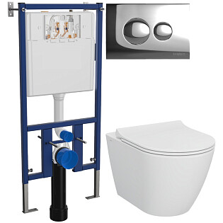 Унитаз подвесной Stworki &quot;Молде&quot; 7551N003-7700 с инсталляцией Diwo 4501, с кнопкой хром 7312