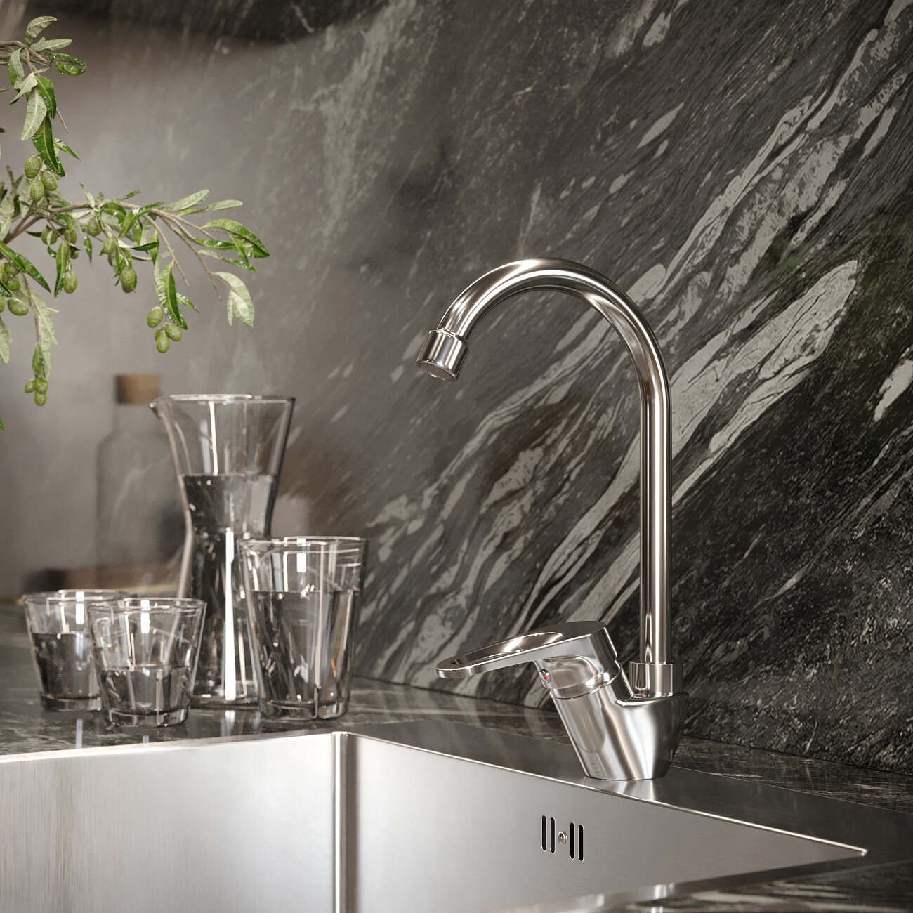 Смеситель для кухни с вращающимся изливом хром Domaci "Равенна" D11-001cr - изображение 4