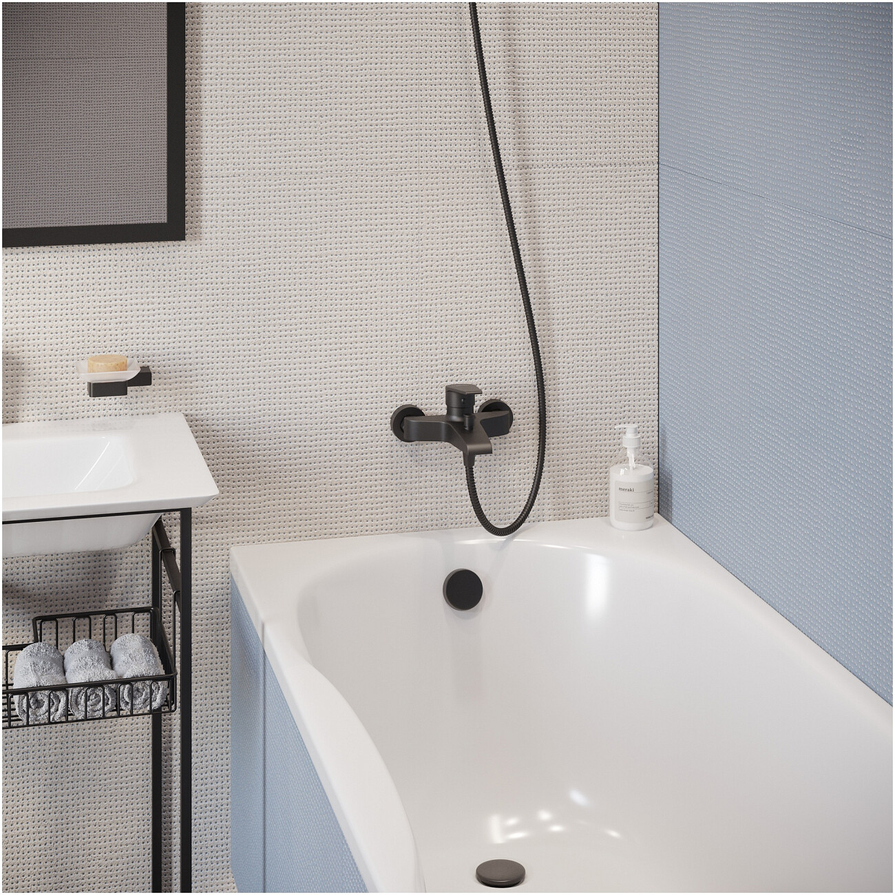 Смеситель для ванны с душем настенный черный Stworki "Эстфолл" S44100BK - изображение 6