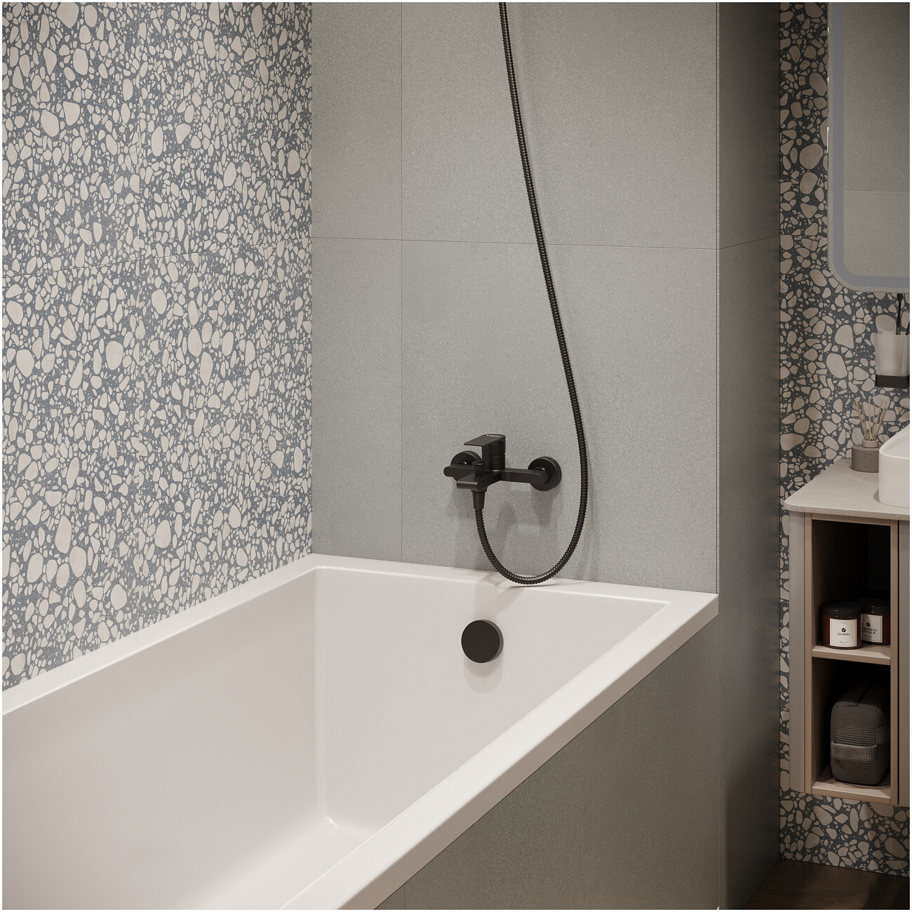 Смеситель для ванны с душем настенный черный Stworki "Колдинг" S32100BK - изображение 6