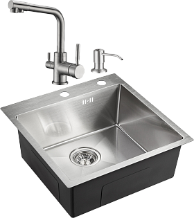Мойка кухонная металлическая 50 см сталь Domaci &quot;Равенна&quot; со смесителем DC-3003 и дозатором 573726
