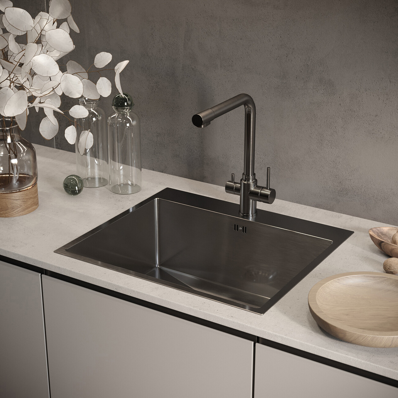 Смеситель для кухни из нержавеющей стали вороненая сталь Domaci "Равенна" DM-020822-GM - изображение 3