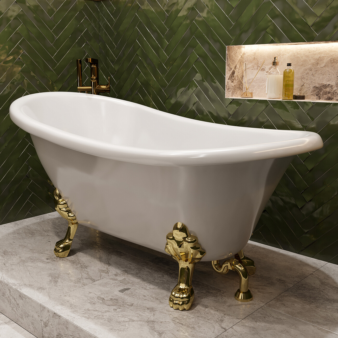 Ванна акриловая на ножках 75х170 см белая, золото Artemis Ottovia 1.05.407.007.01.3.28 - изображение 2