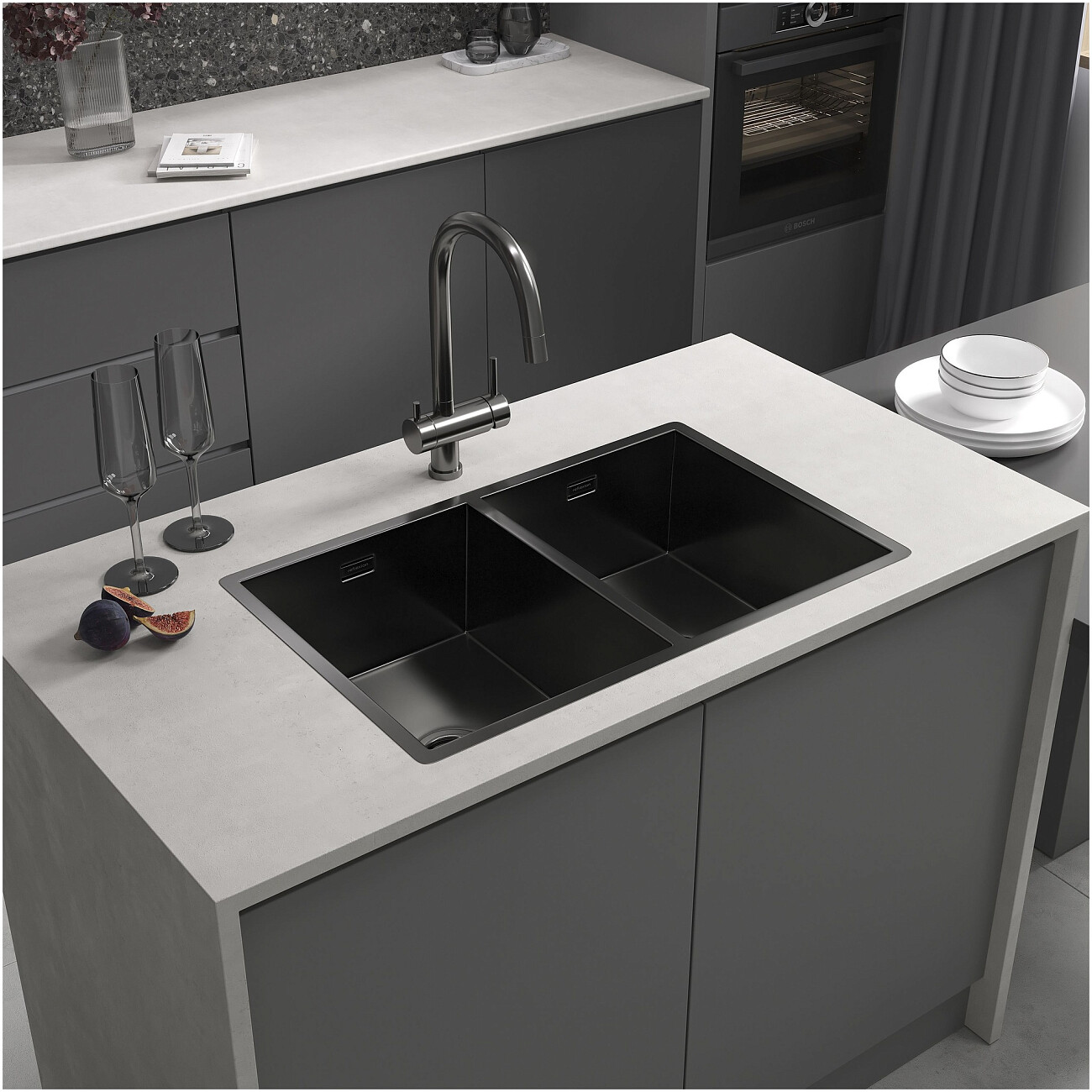 Кухонная мойка двойная из нержавеющей стали 44х70 см оружейная сталь Reflexion Garda RX2170BL - изображение 9