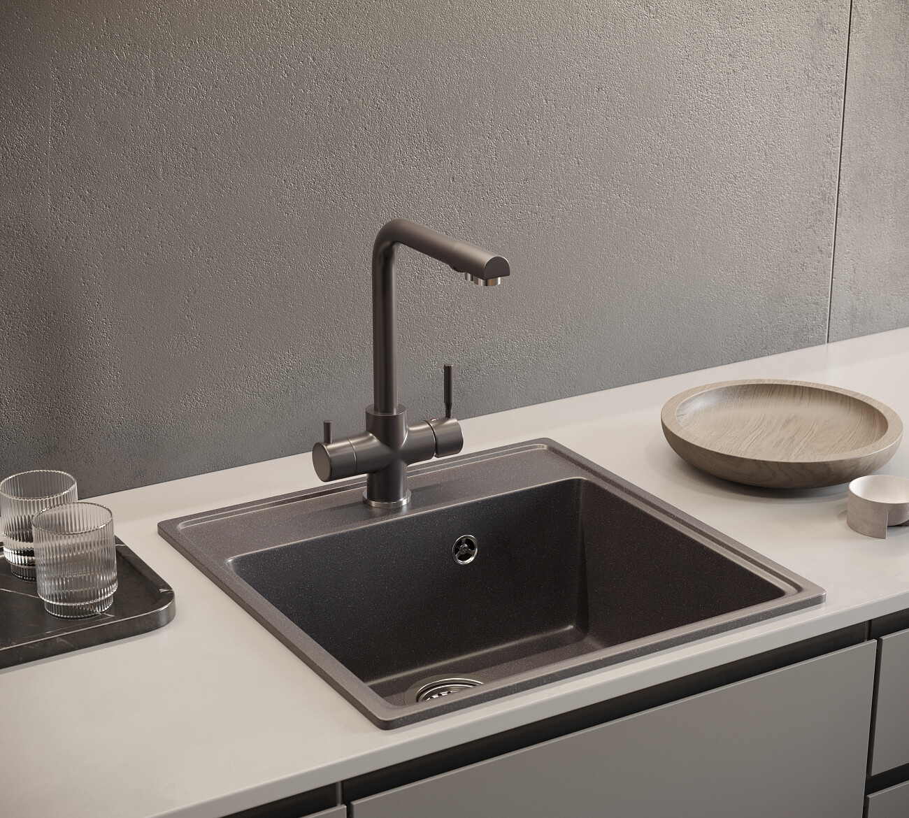 Мойка кухонная кварцевая космос Domaci "Солерно" DF 505-08 - изображение 4