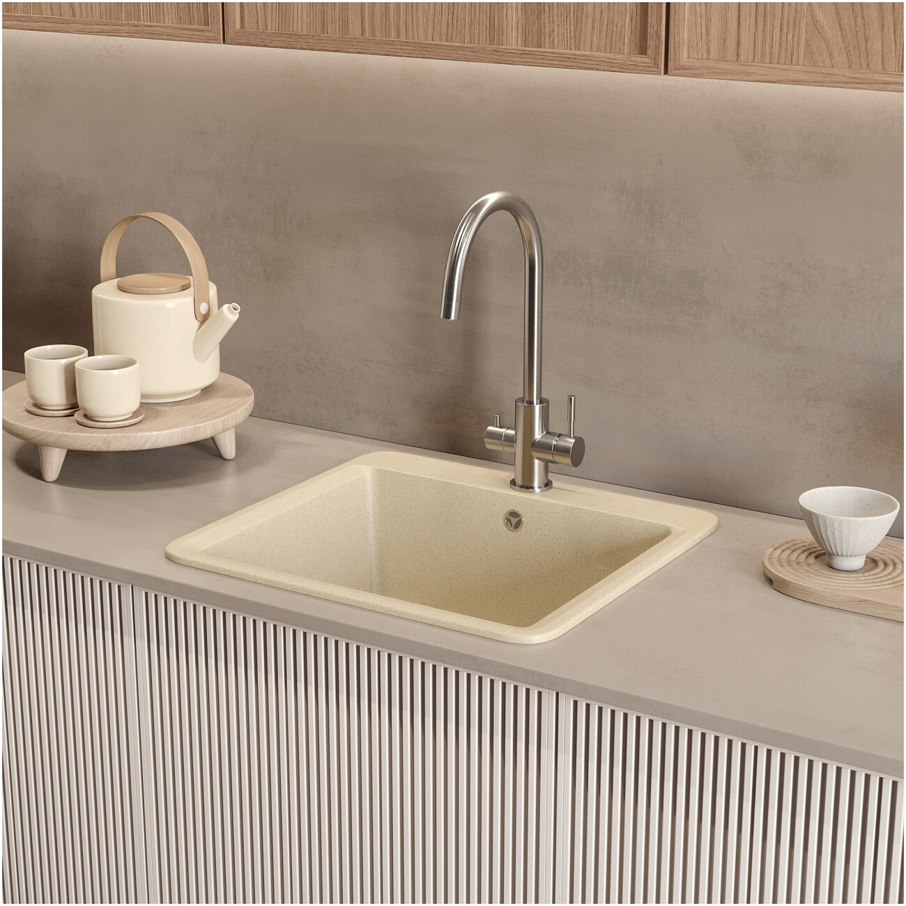 Мойка кухонная из искусственного мрамора прямоугольная 50х55 см бежевая Domaci "Парма" V-800 - изображение 4