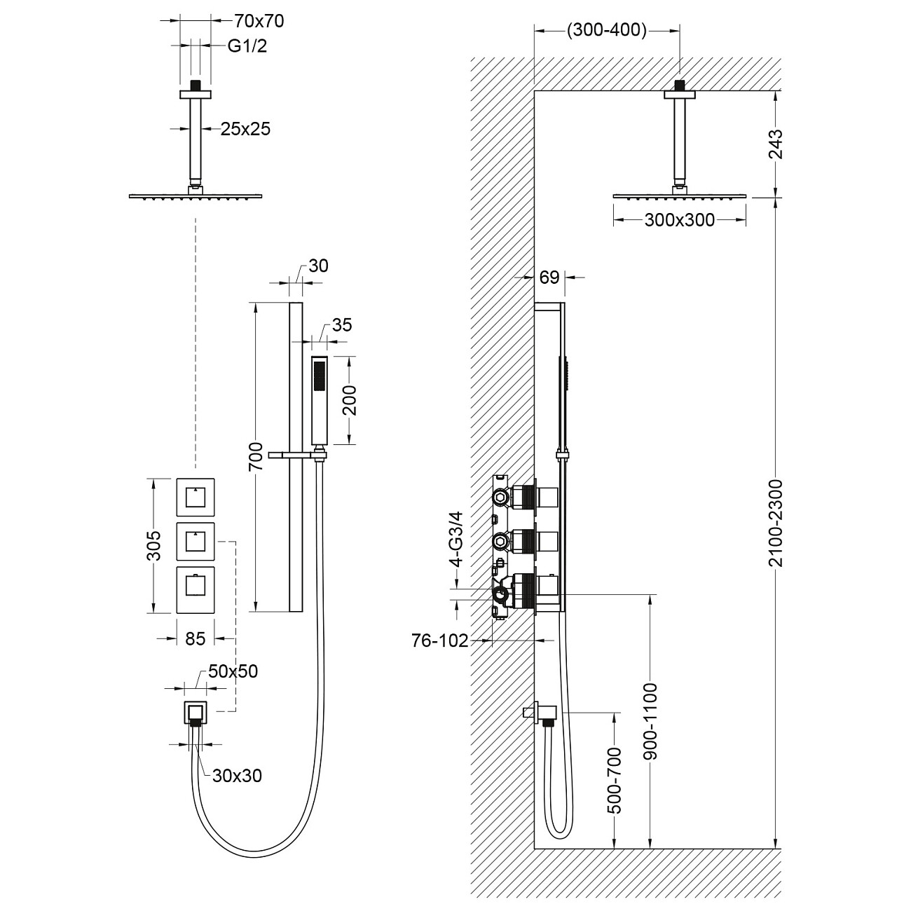 Душевой комплект встраиваемый с верхним душем и термостатом хром Timo Selene SX-2229-00SM - изображение 2