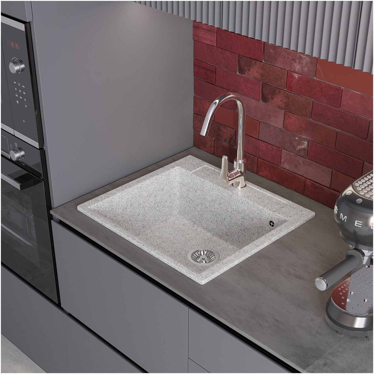 Мойка кухонная из искусственного мрамора прямоугольная 51х56 см светло-серая Domaci "Савона" PA 560 - изображение 3
