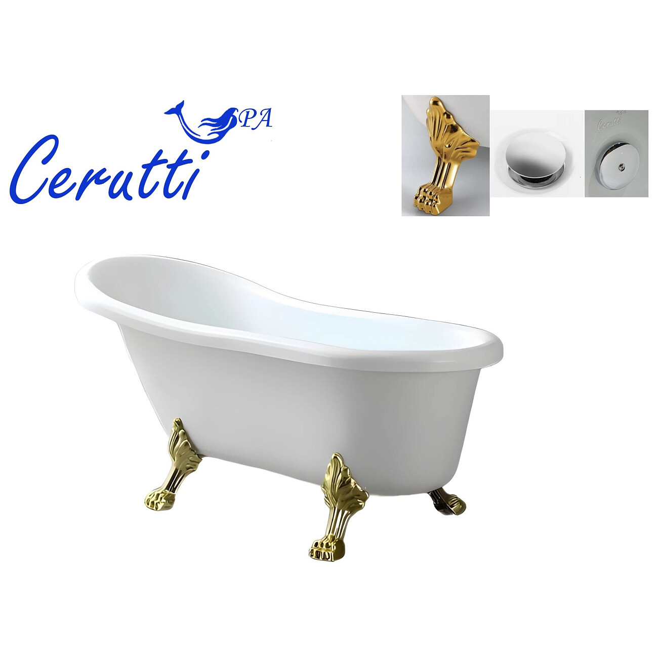 Ванна на львиных лапах белая, золото Ceruttispa Classic 150 G - изображение 4