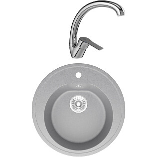 Мойка светло-серая Domaci &quot;Болонья&quot; М-03-006 со смесителем &quot;Равенна&quot; D45-002cr
