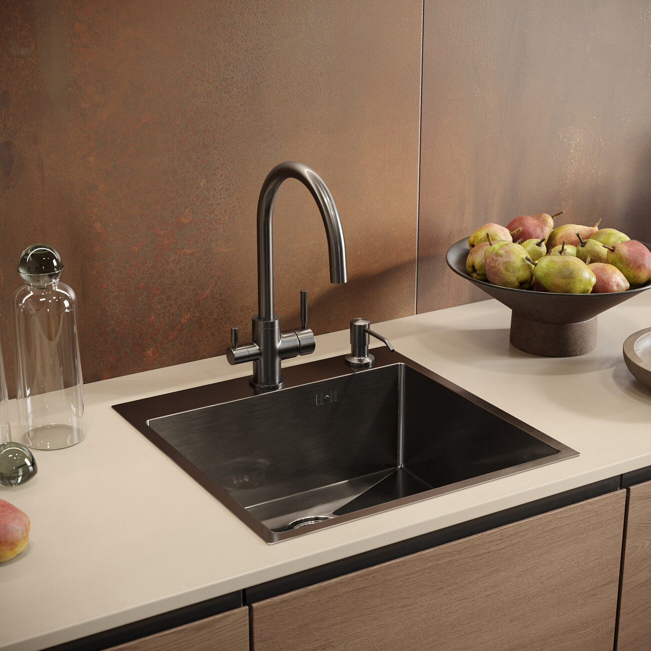 Мойка кухонная квадратная металлическая черная Domaci "Равенна" PVD DMB-117A - изображение 3