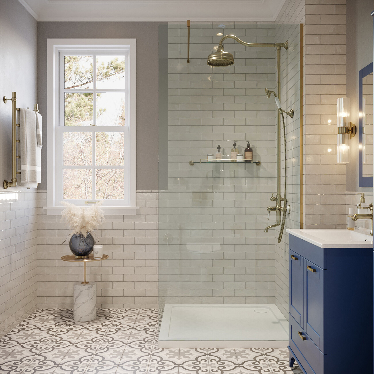 Душевая перегородка стеклянная 100 см прозрачная, золото Stworki "Берген" MV-BE-100-GL - изображение 6