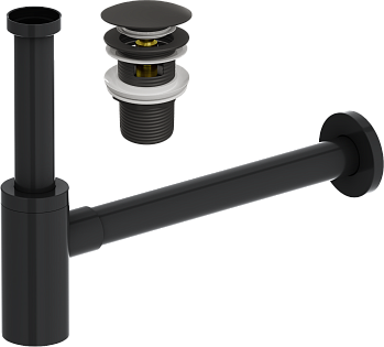 Сифон для раковины черный Ewrika HFEW08030 с донным клапаном Stworki &quot;Кронборг&quot; KR-05b