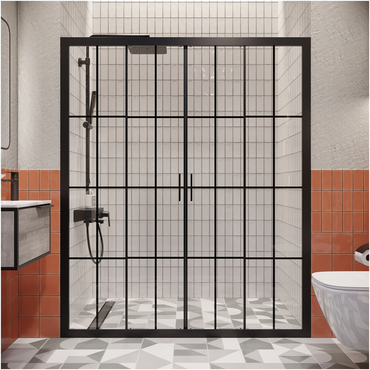 Душевая дверь в нишу раздвижная 150х180 см прозрачная, черная Diwo "Калуга" DS-KA-150-BL - изображение 2