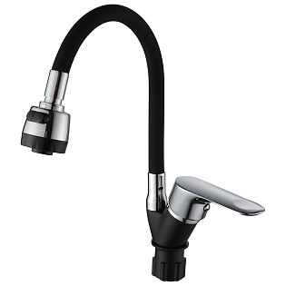 Смеситель для кухни однорычажный с силиконовым изливом черный, хром Ammore A5008-1T