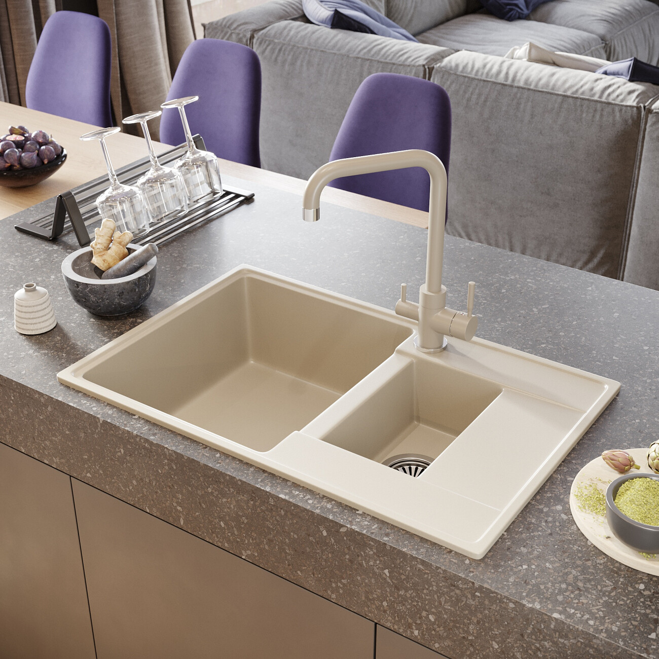 Смеситель для кухни однорычажный с изливом для фильтрованной воды лен Domaci "Солерно" UQ-019-02 - изображение 3