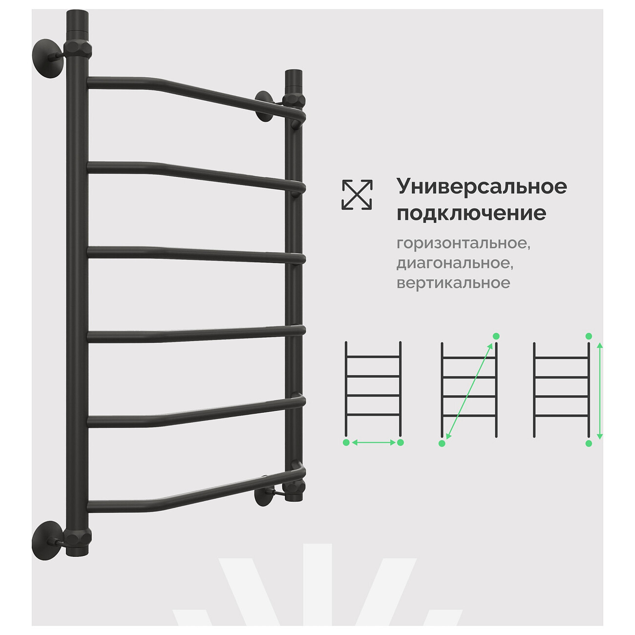 Полотенцесушитель водяной 80х50 см черный Ewrika "Сафо" T 4627201609304 - изображение 4