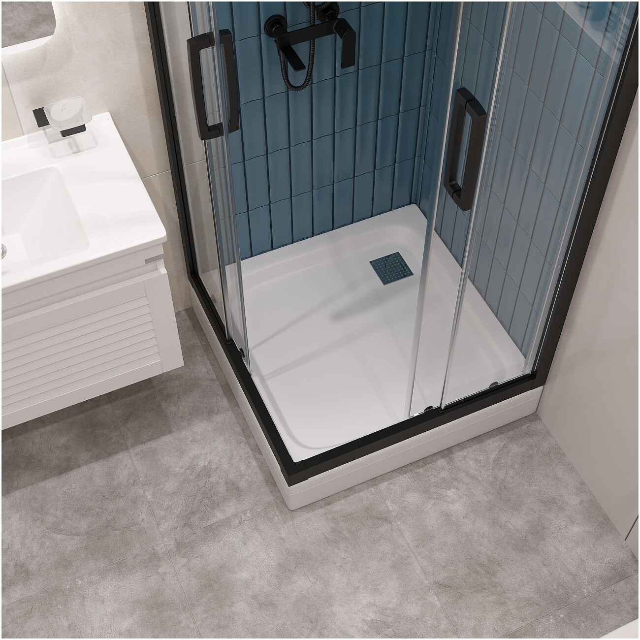 Поддон для душа акриловый квадратный с экраном 80х80 см белый Diwo 582553 - изображение 4