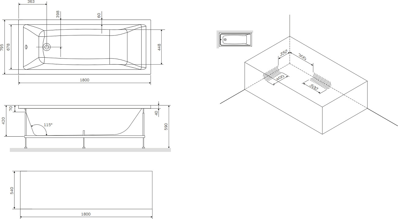 Ванна акриловая с каркасом и экраном 180х80 см белая Stworki "Карлстад" HWKAA-180-080W-A - изображение 2
