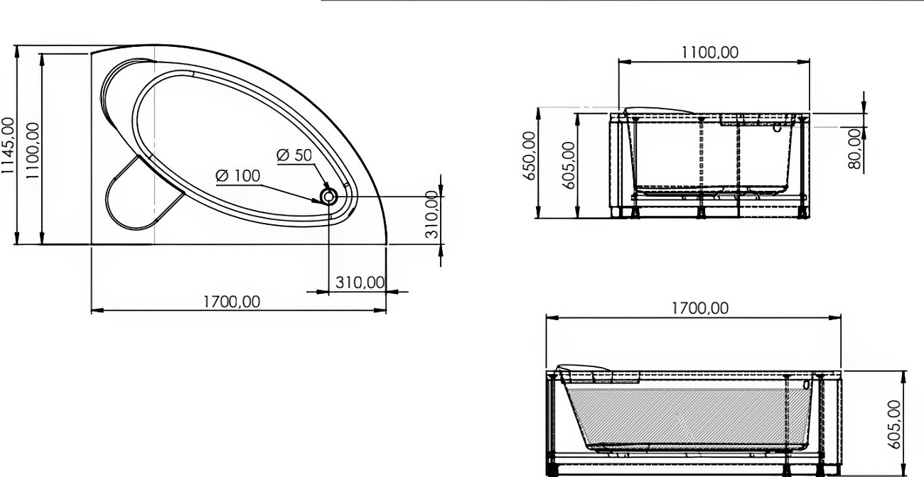 Ванна акриловая угловая правая 110х170 см белая Artemis Antiphos R 10320802501028 - изображение 2