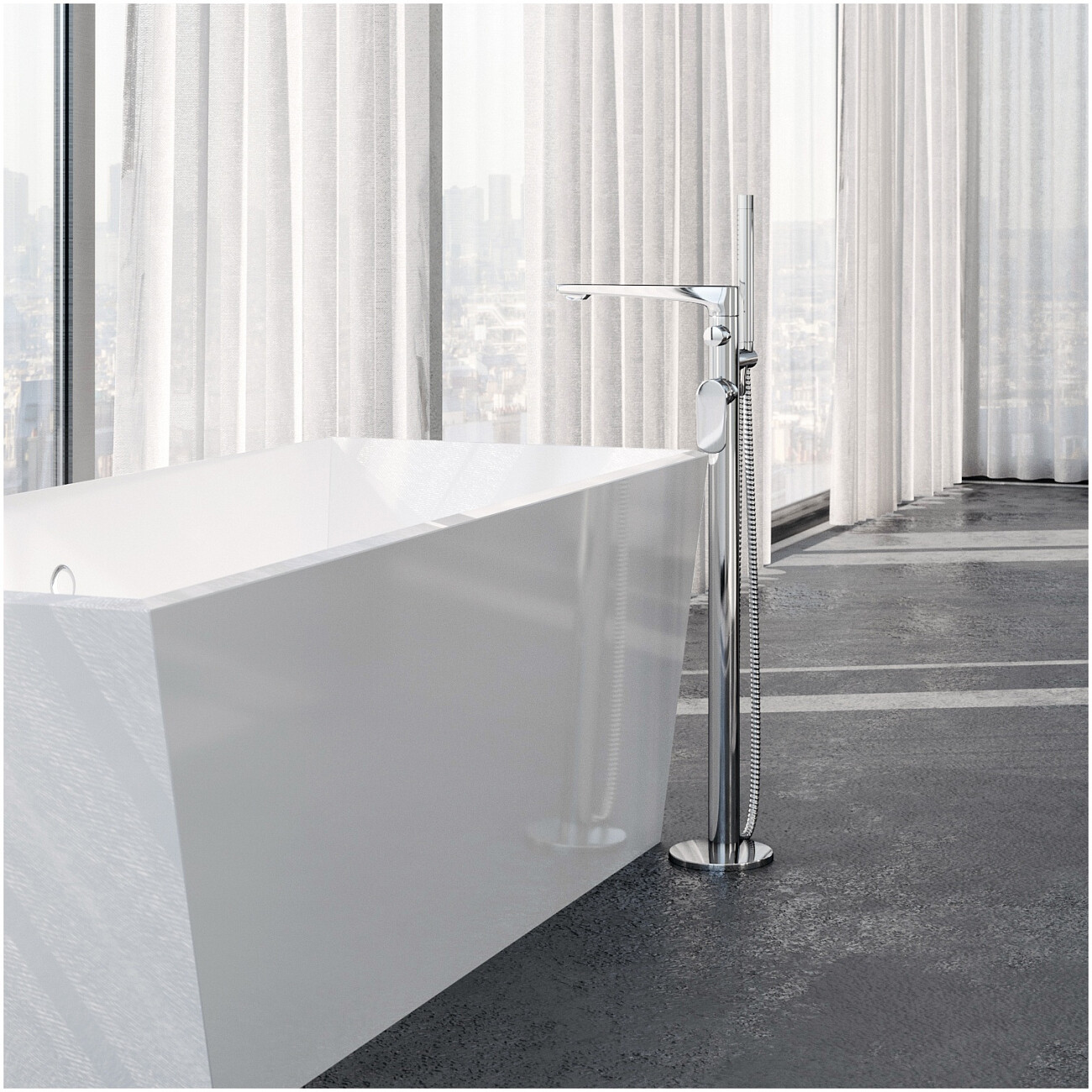 Смеситель для ванны напольный из латуни хром Wasserkraft 5821 - изображение 2