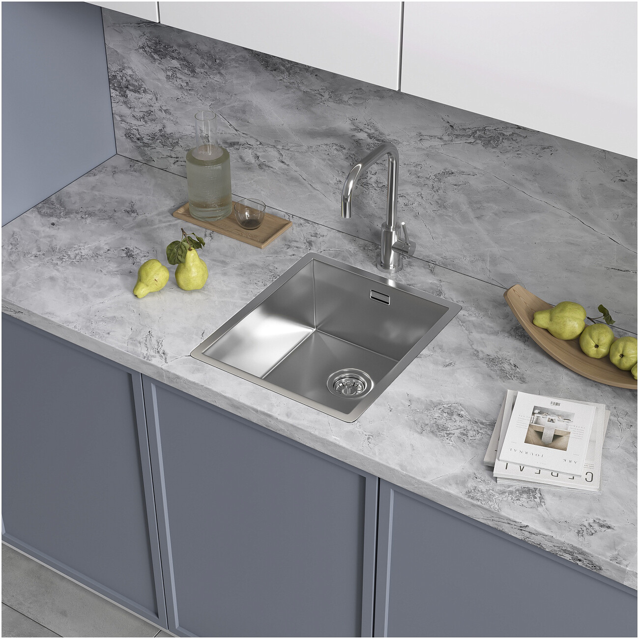 Кухонная мойка из нержавеющей стали 44х38 см полированная сталь Reflexion Como RX2038SS - изображение 7