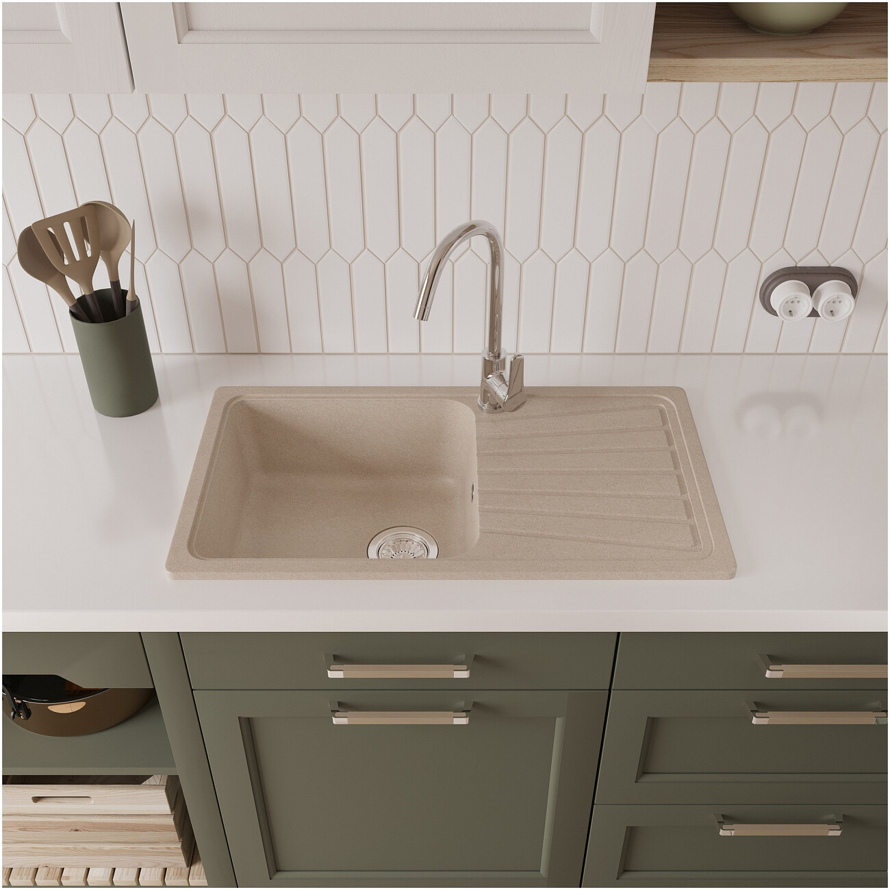 Мойка кухонная из искусственного гранита с крылом бежевая Domaci "Верона" 81-46 бежевая - изображение 3