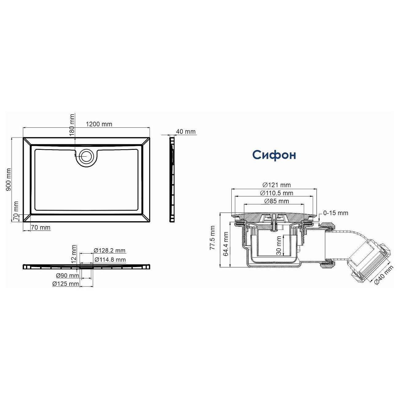 Душевой поддон из стеклопластика прямоугольный 90х120 см белый Wasserkraft Salm 27T07 - изображение 4