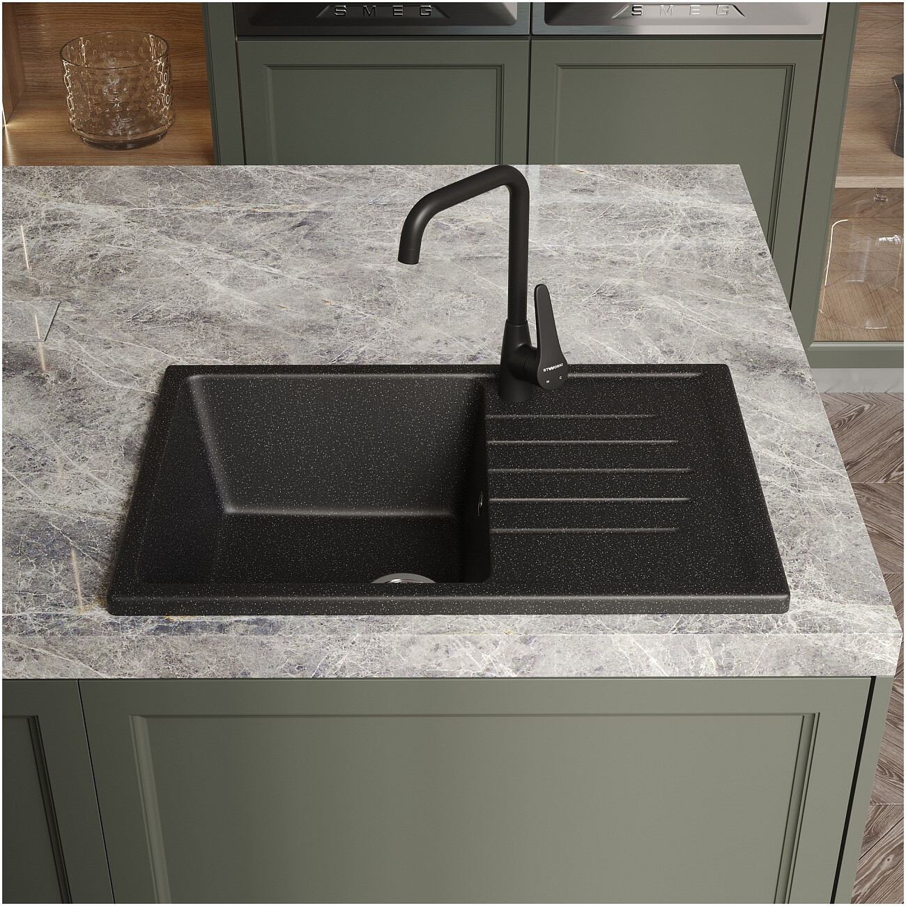 Мойка кухонная черная Domaci "Болонья" М-16-002 - изображение 7