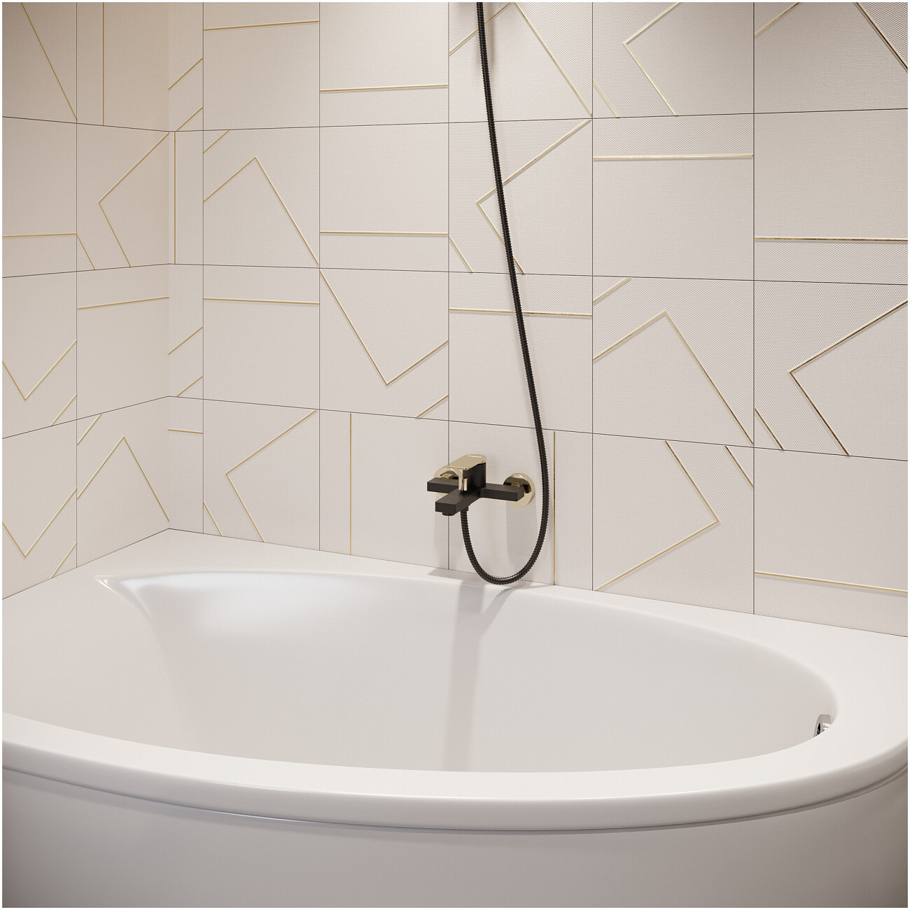 Смеситель для ванны с душем настенный черный, золотой Stworki "Олланд" S01100BG - изображение 6