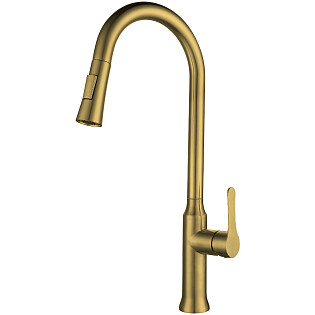 Смеситель для кухни однорычажный с выдвижным изливом золото Domaci &quot;Ливорно&quot; WFD04162