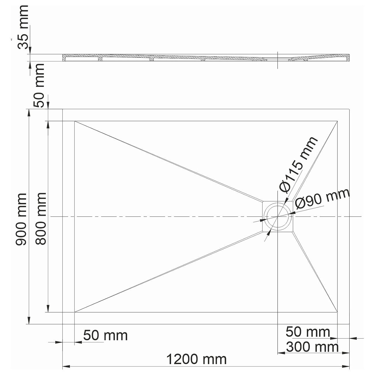 Душевой поддон из искусственного камня прямоугольный 90х120 см черное дерево Wasserkraft Dill 61T07 - изображение 4
