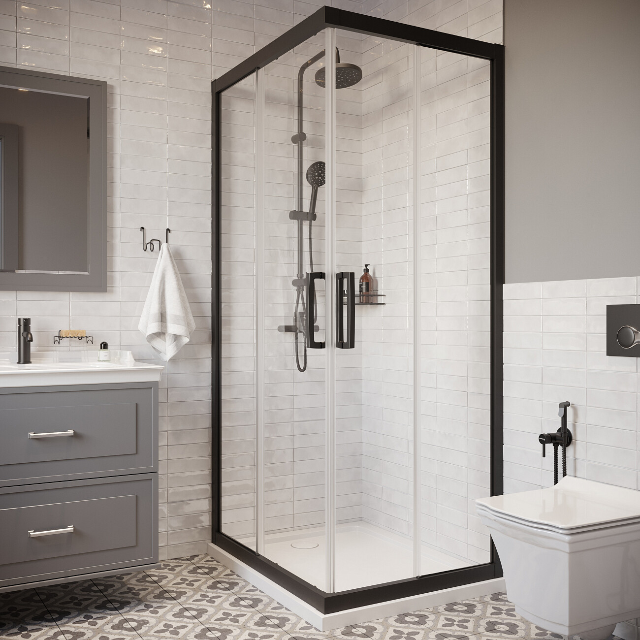 Душевая стойка с верхним душем и держателем черная Stworki "Эстерсунд" ES-09b - изображение 4