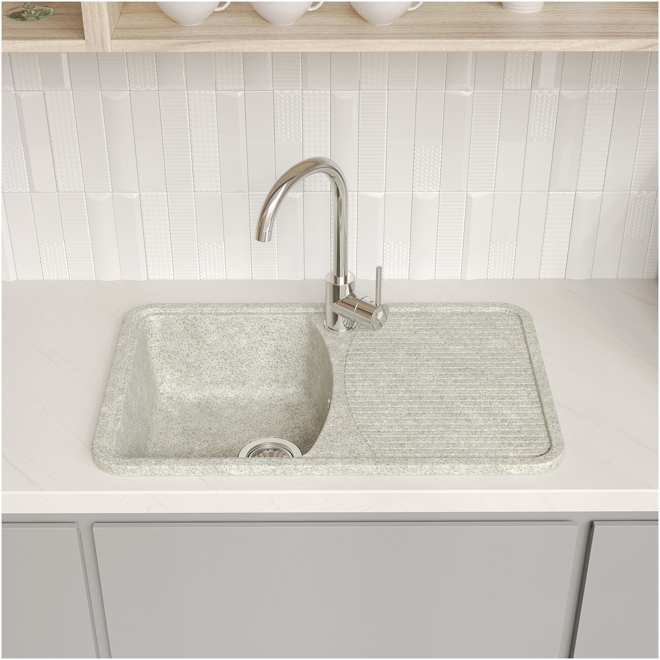 Мойка кухонная из искусственного мрамора светло-серая Domaci "Парма" 76-47-210 - изображение 3