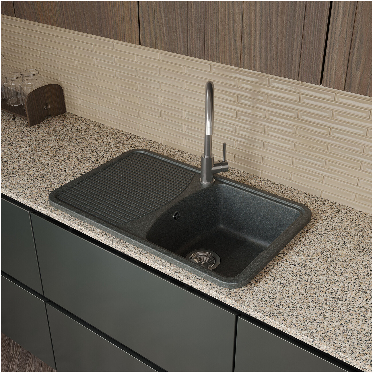 Мойка кухонная из искусственного мрамора антрацит Domaci "Парма" 76-47-225 - изображение 4