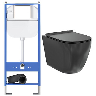 Унитаз подвесной черный Creto Logan L1 1001-002-L1BLMAT с инсталляцией Standart 1.0