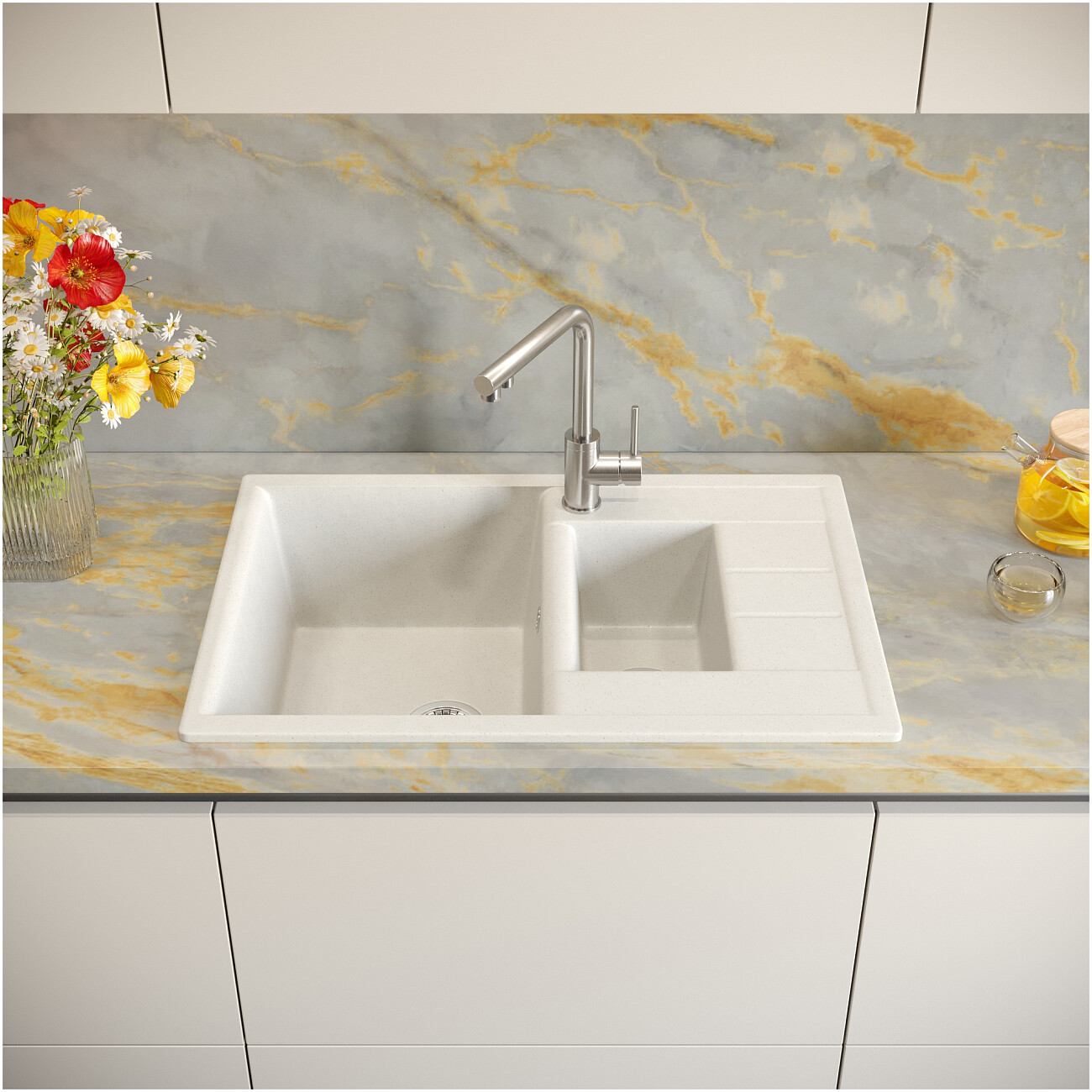 Мойка кухонная белая Domaci "Болонья" М-210-001 - изображение 7