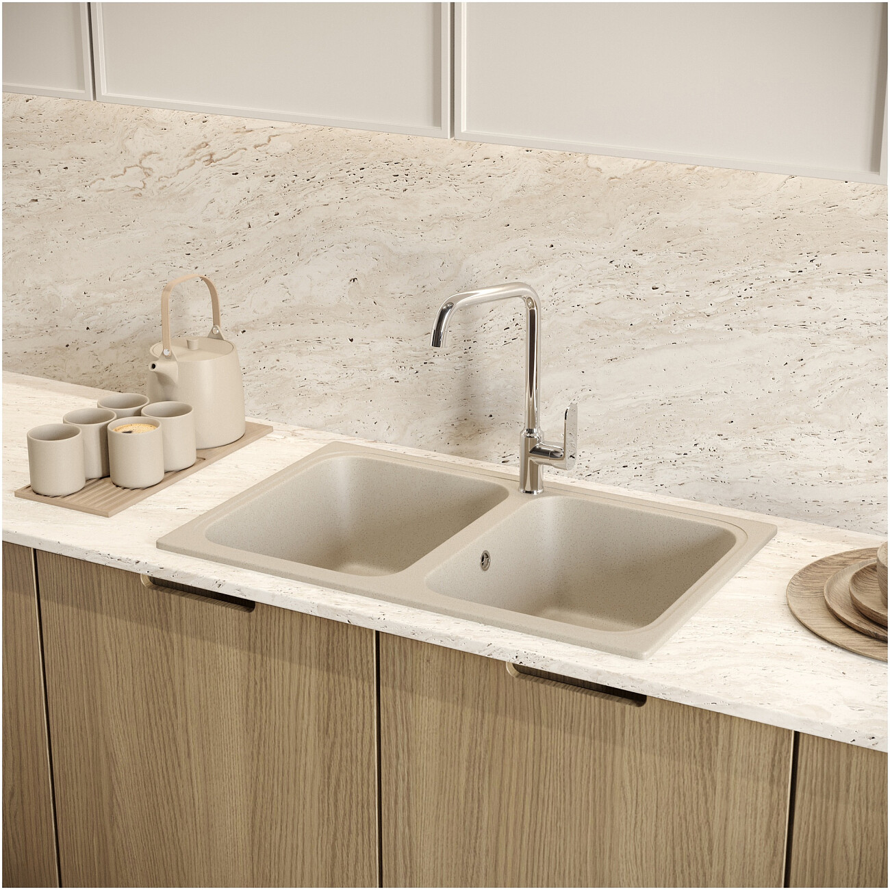 Мойка кухонная бежевая Domaci "Болонья" М-20-003 - изображение 8