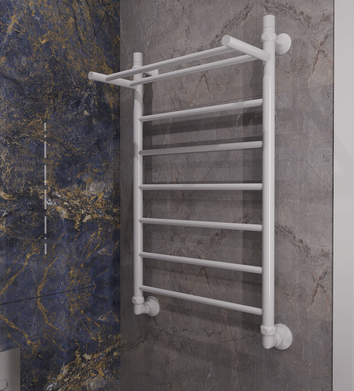 Полотенцесушитель водяной 80х50 см с полкой белый Ewrika "Сафо" FP 4656754410938 - изображение 7