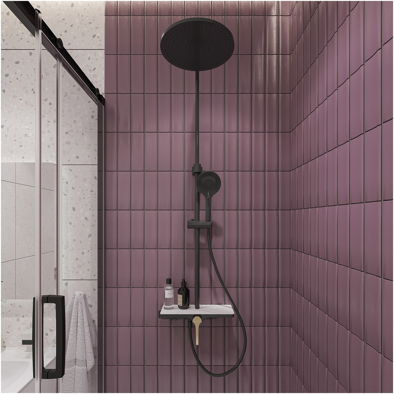 Душевая стойка с верхним душем черная, золотая Stworki "Аулум" S06170BG - изображение 7