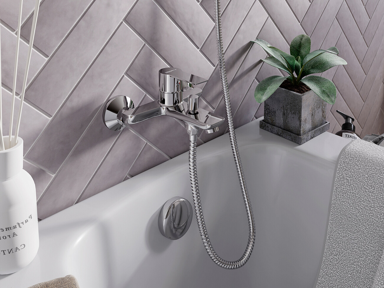 Душевой комплект со смесителем для ванны с душем хром Stworki "Хельсинки" HFHS10000, HFDB91100 - изображение 4